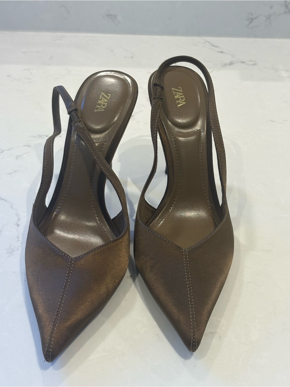 Zara Chocolate Brown Pointed Slingback Pumps